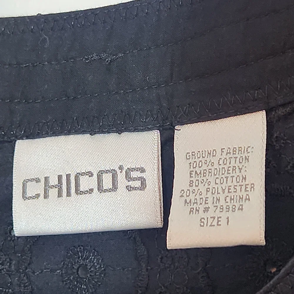 Chico’s Black Eyelet Cotton Jacket Size 1 Medium